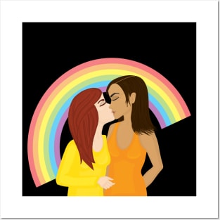 Girls kissing under the rainbow Posters and Art